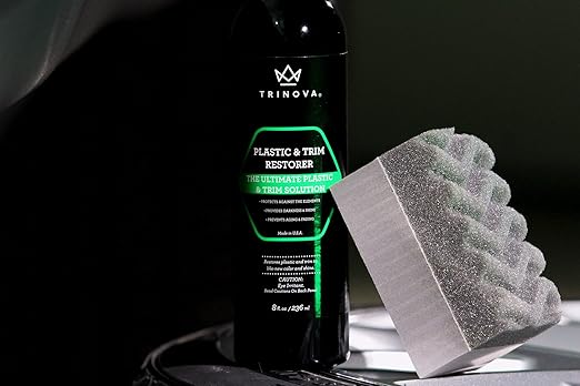TriNova Plastic & Trim Restorer - Shines & Darkens Worn Out Plastic, Vinyl & Rubber Surfaces - Protects Cars & Motorcycles from Rain, Salt & Dirt - Prevent Fading - 8 fl oz