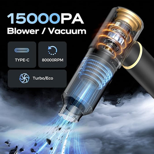 BSRCO Handheld Vacuum Cordless：4-in-1 Hand held Vacuum Cleaner,15000Pa Car Vacuum Portable Cordless,(1.25 lbs) Lightweight,21min Runtime Air Duster/Blower for Car,Home,Hair