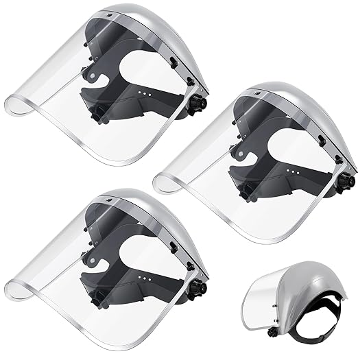 Copkim 3 Pack Safety Face Mask Shield for Grinding Clear Full Face Impact Resistant Safety PET Full Impact Resistant Mask Shield for Work Construction Cutting (Clear PET,Grey)