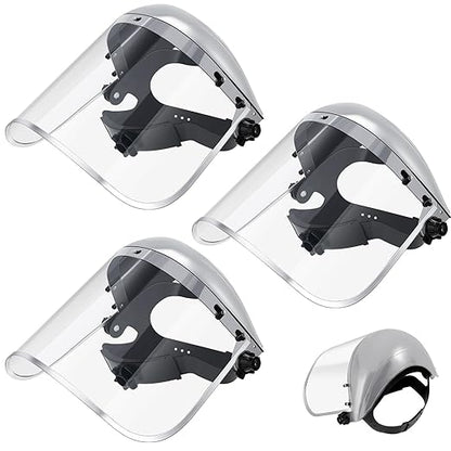 Copkim 3 Pack Safety Face Mask Shield for Grinding Clear Full Face Impact Resistant Safety PET Full Impact Resistant Mask Shield for Work Construction Cutting (Clear PET,Grey)