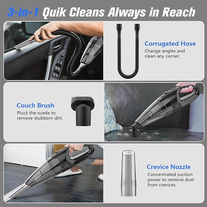 BSRCO Handheld Vacuum Cordless Rechargeable 3-in-1, Car Vacuum Portable Cordless with USB Charge, Handheld Vacuum with LED Light, HEPA Filter, 1.65LBs Lightweight Vacuum Cleaner for Dust, Pet Hair