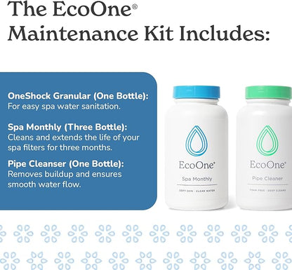EcoOne | Hot Tub Chemical Maintenance & Supply Kit | Spa Shock, Conditioner & Purification Kit | Contains Oneshock Chlorine Granular, SPA Monthly Conditioner & Filter Cleanser | 3 Month Supply