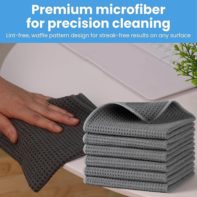 Microfiber Towels for Cars 12 x 12 inches Waffle Weave Microfiber Towel, Barista Towels, Multipurpose Use, Lint Free Cloth For Glass, Dusting & Appliances, 6 Pack Premium Microfiber Cleaning Cloth