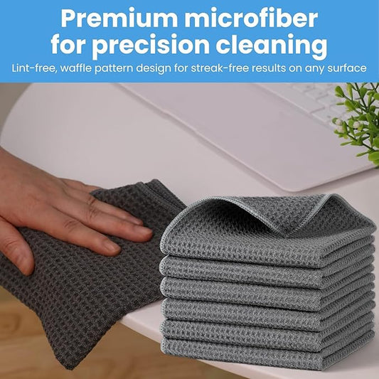 Microfiber Towels for Cars 12 x 12 inches Waffle Weave Microfiber Towel, Barista Towels, Multipurpose Use, Lint Free Cloth For Glass, Dusting & Appliances, 6 Pack Premium Microfiber Cleaning Cloth