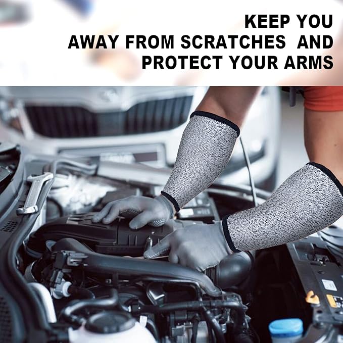 ReHaffe 2 Pairs Forearm Protector Sleeve Cut Resistant Level 5 Protection,10" Long Arm Sleeves Comfort Stretchable Arm Guards Thin Skin for Women Men Work(1 Black + 1 Gray)