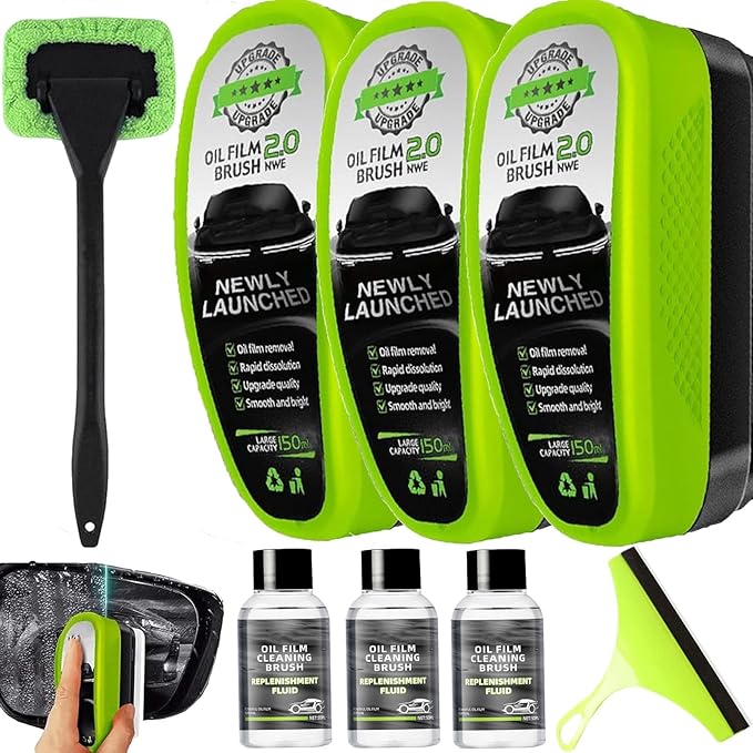 Cyeior 2026 Upgrade Clearn Vision Glass Cleaner, Clear vision Car Windshield Cleaner, Reusable Automotive Oil Film Cleaning Brush with Clear Vision Glass Cleaner (3, 2.0 Green)