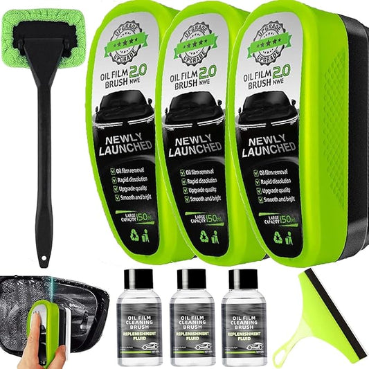 Cyeior 2026 Upgrade Clearn Vision Glass Cleaner, Clear vision Car Windshield Cleaner, Reusable Automotive Oil Film Cleaning Brush with Clear Vision Glass Cleaner (3, 2.0 Green)