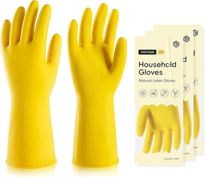 MNOPQ 6 Pairs Rubber Cleaning Gloves,Reusable Dishwashing Gloves,Household Dish Gloves for Washing,Cleaning,Kitchen,Painting, Gardening, Pet Care,Extra Thickness,Non-Slip,13", 20 Mil, Latex, XL