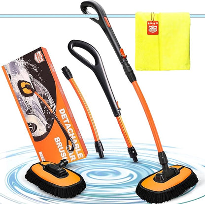 RIDE KINGS Car Wash Brush, Car Duster Exterior Scratch Free 180°Adjustable,Truck Cleaning Supplies with Ergonomic 15°Curved Extentable Pole Handle, Car Washing Equipment - Orange