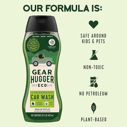 Gear Hugger Car Wash Soap (16 oz, Pack of 2) – Eco-Friendly Car Cleaner, Biodegradable Car Wash with Natural Saponins & Eucalyptus – Safe Car Soap for All Vehicle Surfaces
