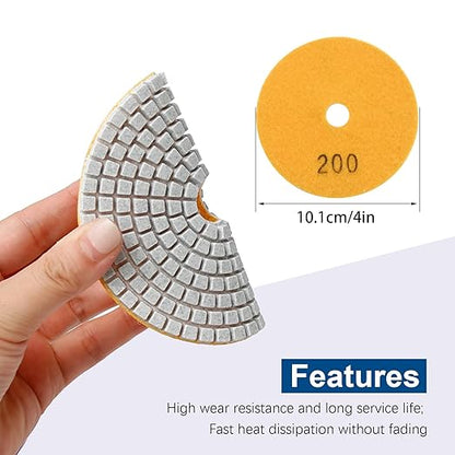 EATAKWARD 11Pcs Diamond Polishing Pads 4 Inch with 1Pc Backer Pad Diamond Concrete Polishing Pads Wet Dry Set 50 100 200 400 800 1500 Grit for Granite Concrete Marble Quartz Polishing 11+1 Pack