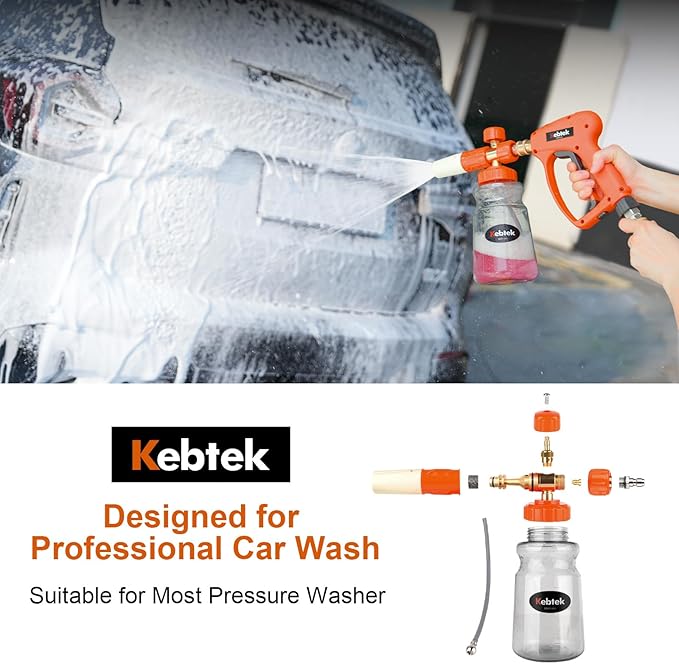 Kebtek Car Pressure Washer with Foam Gun 5200 PSI, Heavy Duty Brass Snow Foam Cannon Kit Quick Connect Car Wash Sprayer with 6-in-1 Adjustable Nozzle and M22-15mm Connector