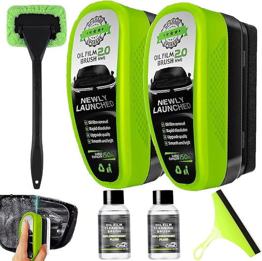 Cyeior 2026 Upgrade Clearn Vision Glass Cleaner, Clear vision Car Windshield Cleaner, Reusable Automotive Oil Film Cleaning Brush with Clear Vision Glass Cleaner (2, 2.0 Green)