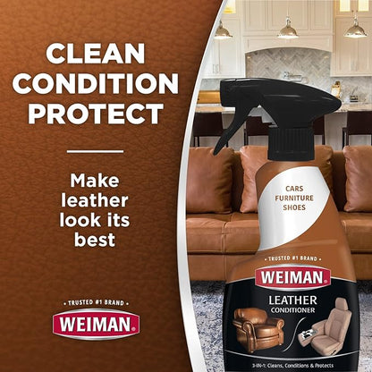 Weiman Leather Cleaner and Conditioner for Furniture - 12 Ounce - 2 Pack - Ultra Violet Protection Help Prevent Cracking or Fading of Leather Couches, Car Seats, Shoes, Purses