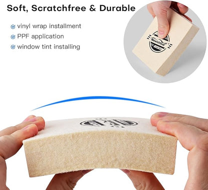 NEWISHTOOL 3 PCS Wool Felt Squeegee Window Tint Tools, 1 Inch Thick Scratch Free Soft Woolen Squeegee for Vinyl Wrap, Glass Tint Film, Car Wrapping, PPF Installation (Rectangular Shaped)