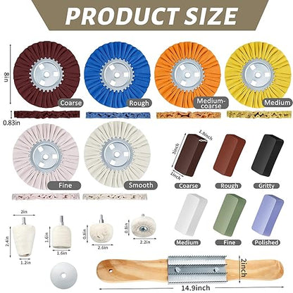 Liliful 18 Pcs 8" Airway Buffing Wheel, Aluminum Wheel Polishing Kit in Diameter 5/8 Inch Arbor Hole, Polishing Compound and Aluminum Metal Rake Kit for Angle Grinder Mirror Finish
