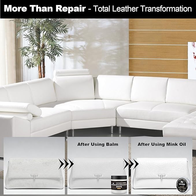 8.5 OZ Leather Recoloring Balm with 100ML Leather Conditioner - White Leather Repair Kit for Furniture, Leather Dye, Recolor, Renew, Repair & Restore Aged, Faded, Cracked, Peeling and Scuffed Leather