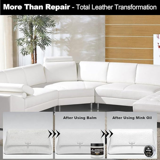8.5 OZ Leather Recoloring Balm with 100ML Leather Conditioner - White Leather Repair Kit for Furniture, Leather Dye, Recolor, Renew, Repair & Restore Aged, Faded, Cracked, Peeling and Scuffed Leather