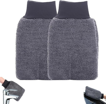 Shiny Glove Cleaning Glove, Shiny Shower Cleaning Gloves, Premium Microfiber, Elastic Cuff, Reusable Washable, Ultra-Soft, for Car Wash Cloth, Glass, Bathroom Chrome Fittings (2)