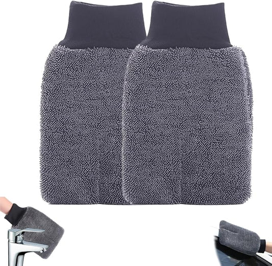 Shiny Glove Cleaning Glove, Shiny Shower Cleaning Gloves, Premium Microfiber, Elastic Cuff, Reusable Washable, Ultra-Soft, for Car Wash Cloth, Glass, Bathroom Chrome Fittings (2)