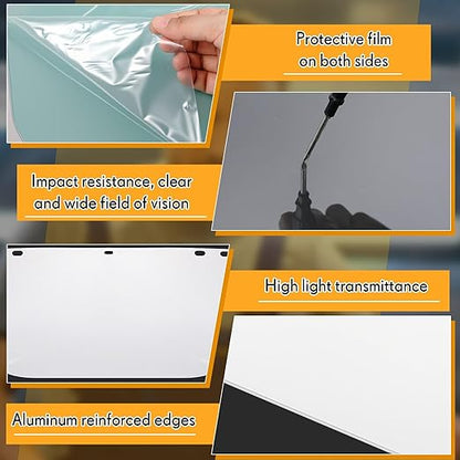 Kingdder 6 Pcs Clear Face Shield Replacement for Grinding and Cutting, 15x 8x 0.04 Inches Safety Faceshield Visors(Polycarbonate,Edgeless)