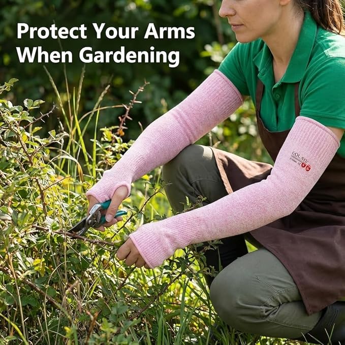 GOL-SIV Arm Protectors For Thin Skin And Bruising, Cut Resistant Sleeves For Men Women, A5 Level Farmer Sleeve For Gardening (Grey & Pink, 17.7 In - 2pairs)
