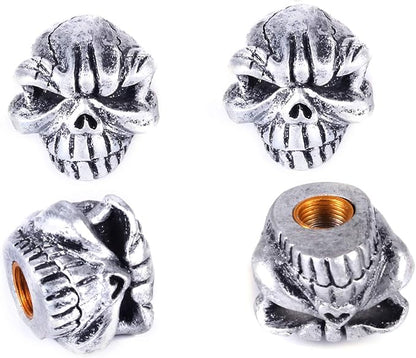 Abfer Skull Valve Stem Caps Car Wheel Air Cover Tire Dust Cap Decorative Accessories Fit Most Vehicle Truck Motorcycles Bikes (Silver)