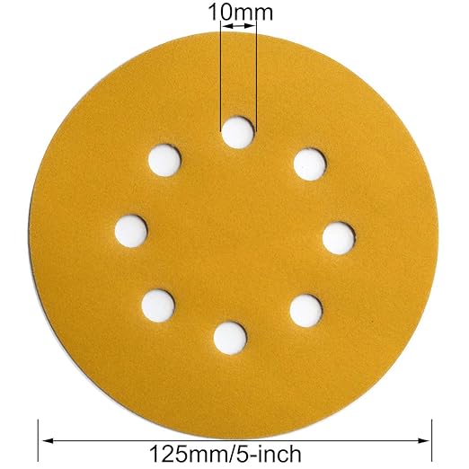 Aiyard 5-Inch 8-Hole Hook and Loop Sanding Discs 320-Grit Random Orbit Sandpaper, 100-Pack