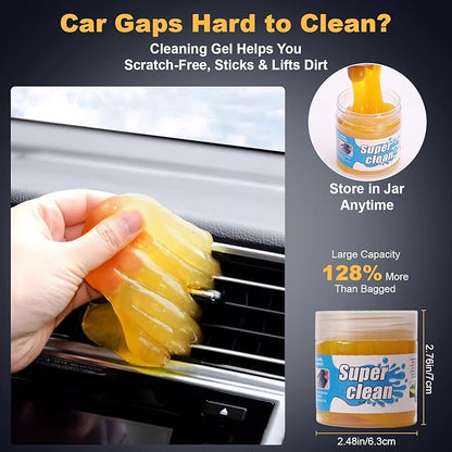 Qocuzax 8-Piece Car Interior Detailing Kit - 160g Non-Sticky Gel (128% More Than 70g), Ultra-Soft Detail Brush, Boars Hair Brushes, Dual-Head Vent Brush, Towel & Bag | for Cars, Trucks, SUVs
