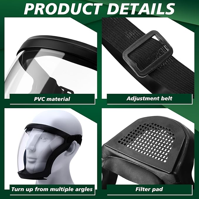 Relaxweex 9 Pack Super Protective Face Shields with Filter Pad for Grinding and Cutting Plastic Full Face Masks Bulk for Woodworking (Black)
