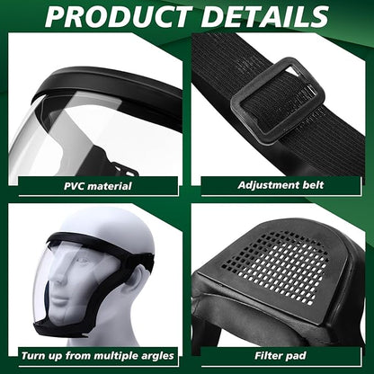 Relaxweex 9 Pack Super Protective Face Shields with Filter Pad for Grinding and Cutting Plastic Full Face Masks Bulk for Woodworking (Black)