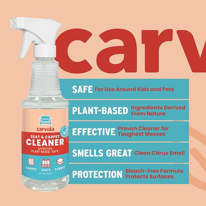 Carvida Seat & Carpet Instant Cleaner - Stain Remover Spray for Automotive Fabric Seats and Carpets, Grapefruit Scent, 16oz