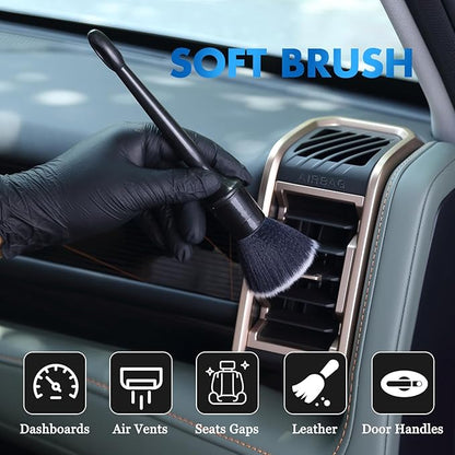 8PCS Car Detailing Brush Set - Ultra Soft Boars Hair Car Interior Detailing Brushes【Not Easy to Shed Bristles 】- Automotive Cleaning Brushes Kit w/Storage Bag & Car Drying Towel, Car Dust Brush