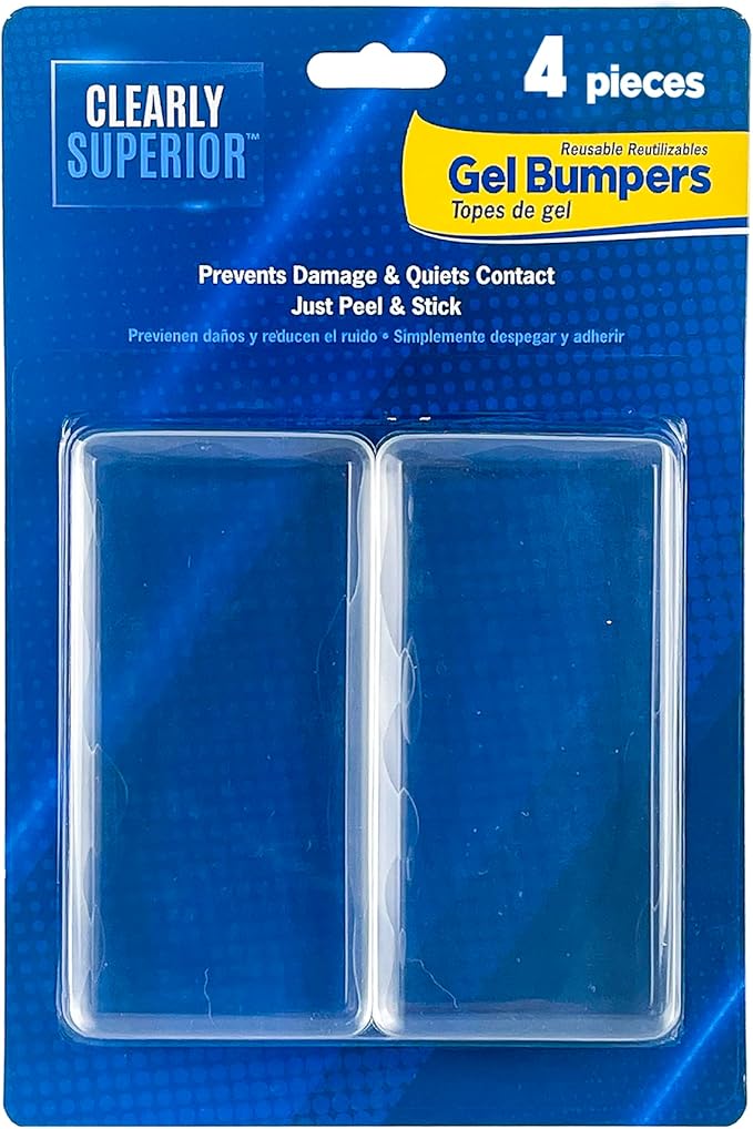 Clearly Superior Heavy Duty Wall Protectors - Large 4 Pack Rectangle 4" x 2" x .30" - Shields & Quiets Doors, Large Furniture, Bedframes, Appliances - Reusable and Easy to Apply Polymer Gel Bumpers