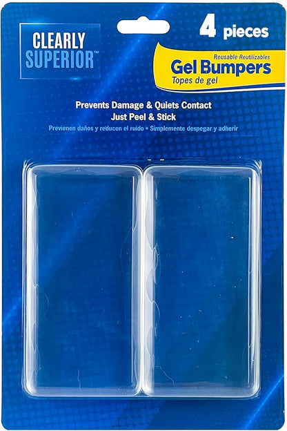 Clearly Superior Heavy Duty Wall Protectors - Large 4 Pack Rectangle 4" x 2" x .30" - Shields & Quiets Doors, Large Furniture, Bedframes, Appliances - Reusable and Easy to Apply Polymer Gel Bumpers