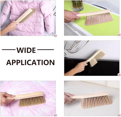 2 Pieces Woooden Dust Brush Hand Broom Bench Brush with Long Wood Handle Whisk Broom Soft Bristle Brush for Counter Bed Sofa Car Fireplace Clothes Household Cleaning (Brown,Beige)