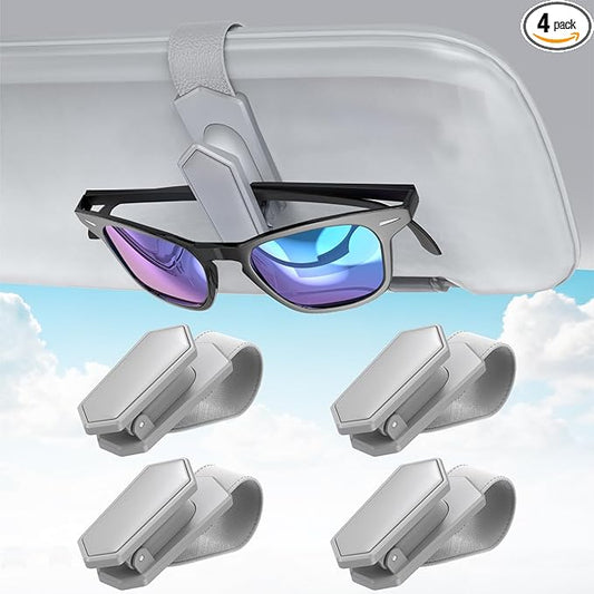 Veharvim One-Handed-Operation Sunglasses Holder for Car, Visor Sunglass Holder Clip, Car Accessories Interior, Universal Fit Silicone Padded Visor Sunglass Holder Car, Unmatched Durability (4 Pack)