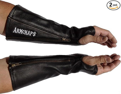 Arm Chaps Leather Protective Sleeves Arm Guard - Prevent Cuts, Scratches & Bruises - Genuine Cowhide - Ideal for Gardening & Construction - Left & Right Form-Fitting. Black (1 Pair/X-Small).