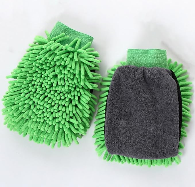 Car Wash Mitt Microfiber, 2PK-Scratch & Lint Free, Premium Chenille Microfiber Wash Mitt (Green)