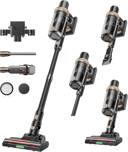 Cordless Vacuum Cleaner, 450W 48KPA 60Mins Vacuum Cleaners for Home,Anti-tangle Wireless Vacumm,Rechargeable Vacuum With Green Light,Powerful Stick Vacuum for Carpet/Hardwood Floors,Pet Hair,Black