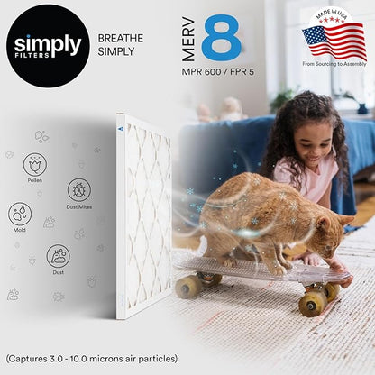 Simply 16x20x1 Air Filter, MERV 8, 6 Pack, For Home AC Furnace & HVAC (Actual Size: 15.75"x19.75"x0.75") DUST, Pet, & Allergy Control
