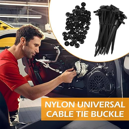 Nylon Universal Cable Tie Buckle – Cable Tie Buckle Zip Tie Clips for Car Fender, Engine Cover, Mudguard Fastener, Automotive Replacement Screw Fixing, 200PCS with Clear Storage Box