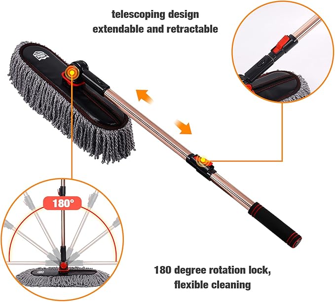 Car Duster Set, Car Duster Exterior Extendable Handle, Scratch Remover Large and Small Brushes Remove Dust Exterior Interior of RVs and Trucks,Microfiber Auto Interior Brush, 2-Packs