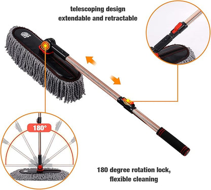 Car Duster Set, Car Duster Exterior Extendable Handle, Scratch Remover Large and Small Brushes Remove Dust Exterior Interior of RVs and Trucks,Microfiber Auto Interior Brush, 2-Packs