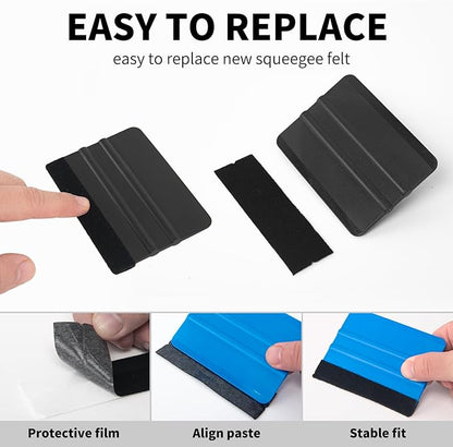 Squeegee for Vinyl, 2 Pcs With Extra 2 Felt Replacements, 4 Inch Wrap Tools for Car Wrap, Craft Sign Making, DIY Crafting, Window, Black and Dark Blue