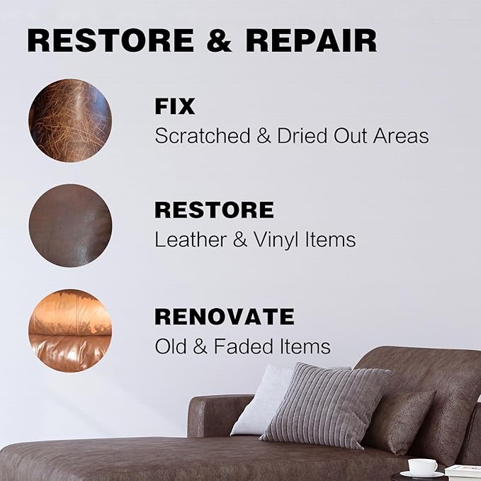 WEYSTOM Leather Recoloring Balm - Dark Brown Leather Repair Kit for Furniture, Dye, Recolor, Renew, Repair & Restore Aged, Faded, Cracked, Peeling and Scuffed