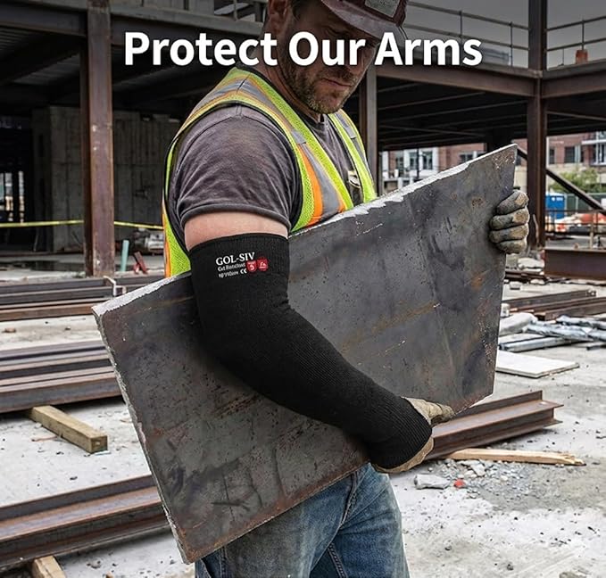 GOL-SIV Cut Resistant Sleeves With Thumb Hole, Arm Protectors For Thin Skin And Bruising, Kevlar Sleeves Arm Protection For Women, Men, Elderly (17.7in, Black)