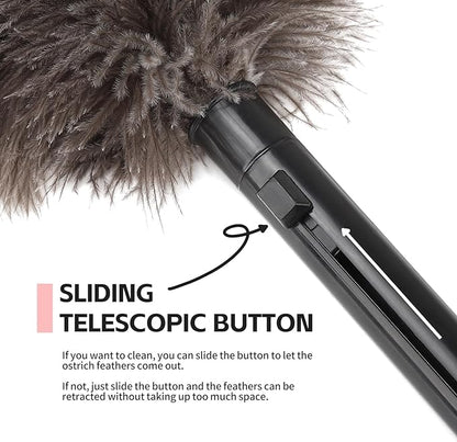 Retractable Feather Duster-Genuine Ostrich Feathers,Anti-Static,Reusable Eco-Friendly Handheld Cleaning for Keyboard,Home,Car,Office (10 to 15 Inches) 2 Pack