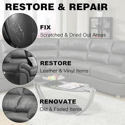 8.5 OZ Leather Recoloring Balm with 100ML Leather Conditioner - Dark Gray Leather Repair Kit for Furniture, Leather Dye, Recolor, Renew, Repair & Restore Aged, Faded, Cracked, Peeling and Scuffed