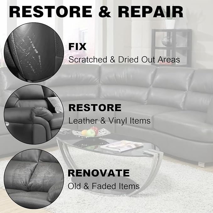 WEYSTOM Leather Recoloring Balm, 12oz Large Size Leather Dye, Color Restorer, Scratch Repair, Furniture & Couch Restorer Kit, Repair Kit for Furniture(Dark Gray)